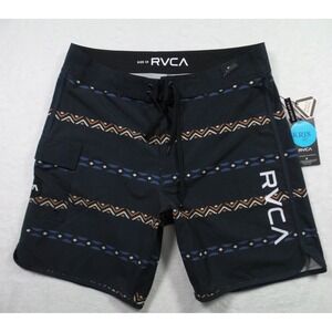 RVCA Board Shorts Mens 32 Black Drawstring Pockets Eastern Trunks 18in Swim NWT